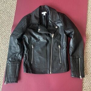Topshop Faux Leather Moto Biker Jacket Black US Sz 2 Asymmetrical Zipper Goth
